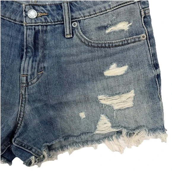LUCKY BRAND The Cut Off Mid Rise Denim Shorts US 6/28 Distressed Blue Cowgirl - Picture 3 of 13